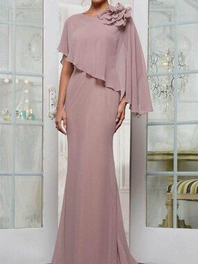 NWT Marsoni by Colors MV1347 Applique Cape Mother of Bride Dress Mauve Size 18